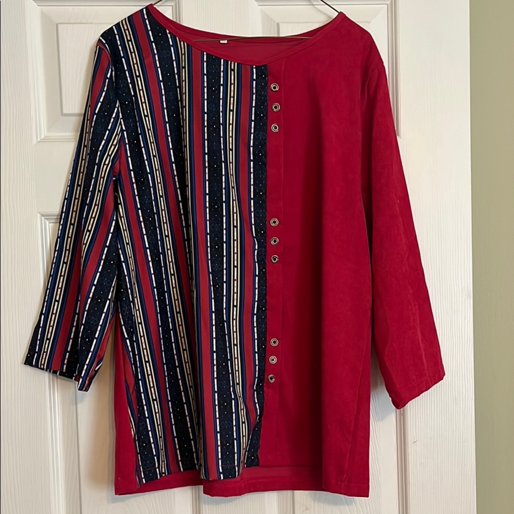 Stylish Red and Blue corduroy Women's Top